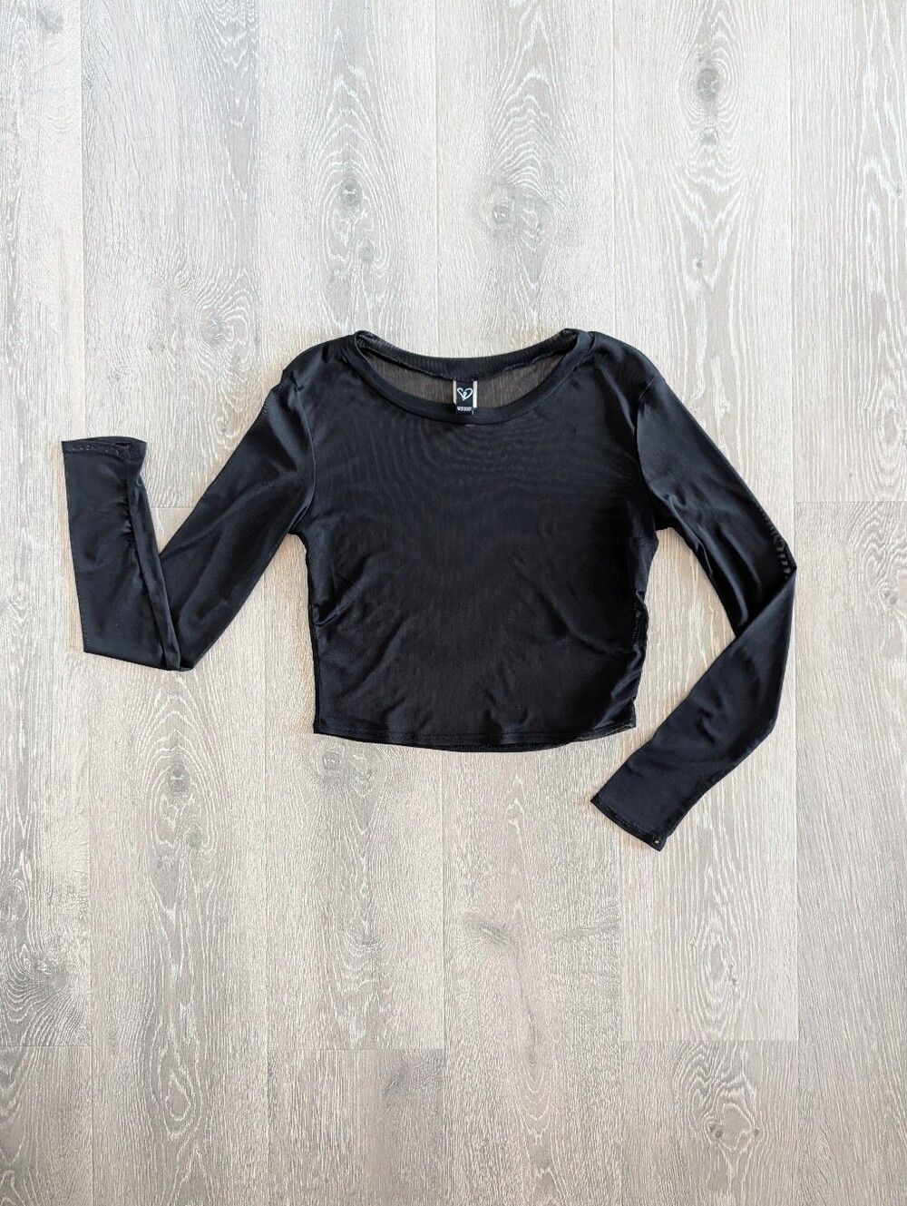 Windsor Black Mesh Long Sleeve Crop Top - L